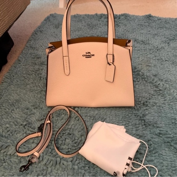 Coach Cream Charlie Carryall Pebble Leather Crossbody Satchel - Picture 1 of 8